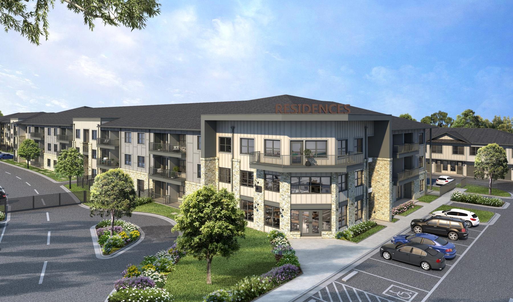 a building with cars parked in front