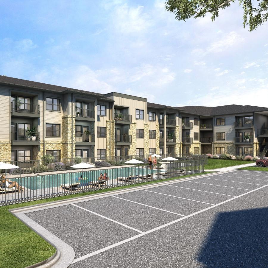 a building with a parking lot